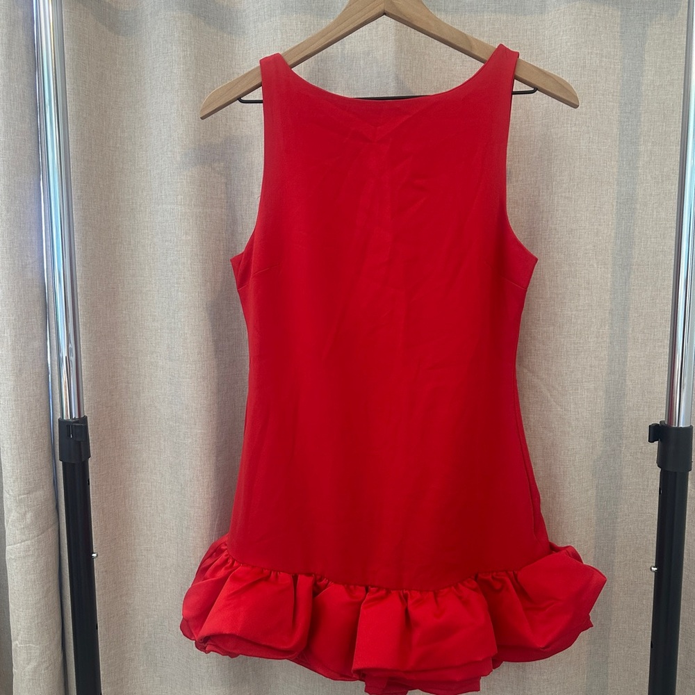 Red Sleeveless Dress with Ruffle Hem